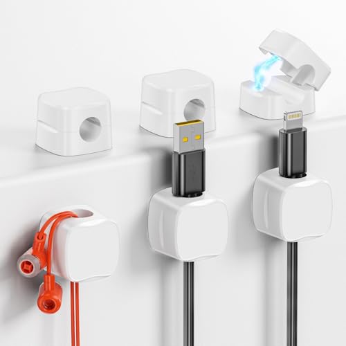 GlasFlength Kabelhalter Kabelclips 6 Stück, Kabelmanagement Magnetische Selbstklebend Kabel Organizer für Schreibtisch Wand Ladekabeln Netzkabel HDMI Kabel Büro, Haus (Weiß) von GlasFlength