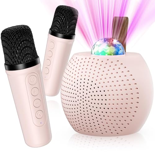 GlasFlength Karaoke Maschine Kinder, Karaoke Anlage mit 2 Mikrofonen Karaoke mit Stimme Wechselnde Effekte und LED-Lichtern Tragbarer Bluetooth-Lautsprecher für Partys/Geburtstage/Weihnachten (Rosa) von GlasFlength