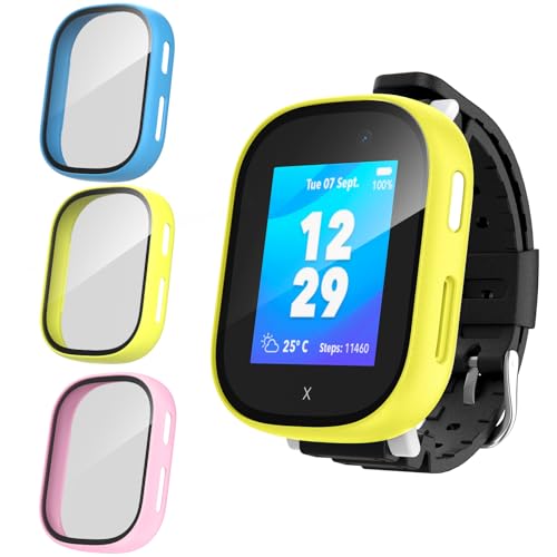 GlasFlength 3 Stück Schutzhülle für Xplora X6 Play Schutzhülle mit Displayschutz, Hard PC 360° Rundum Kratzfest Stoßfest Gehäuse Ultradünne Schutz Case Cover für Xplora X6 Play Kinder (Blau/Gelb/Rosa) von GlasFlength