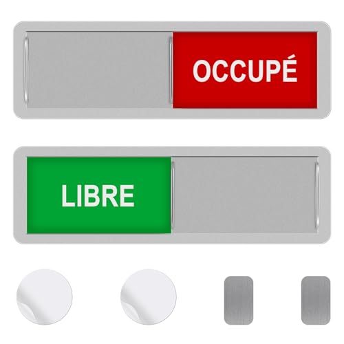 GlasFlength Türschild Frei/verdeckt mit 2 runden Aufklebern, 17,7 x 5,2 cm, Magnet-Schild, frei/besetzt, dekoratives Schild für Meetings, Toiletten, Schule, Büro, WC (Silber) von GlasFlength