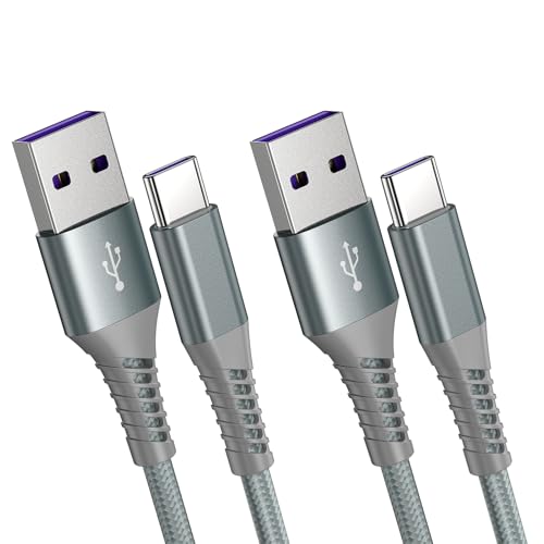 GlasFlength USB C Kabel 2m, 2 Stück Nylon Geflochten Ladekabel USB-C Schnellladekabel für iPhone 15 Pro Max Samsung Galaxy S24 S23 S22 S21 Google Pixel Hawei Xiaomi OnePlus Sony Xperia (Grau) von GlasFlength