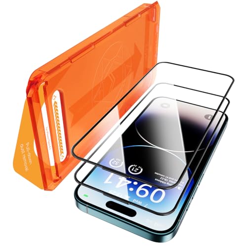 GlasFlength Panzerglas Full Screen für iPhone 15 Pro, 2 Stück HD-Hartglasfolie Auto-Installation Schutzglas iPhone 15 Pro Schutzfolie 9H Härte Stoßfest Kratzfest Anti-Fingerabdruck Anti-Bläschen von GlasFlength