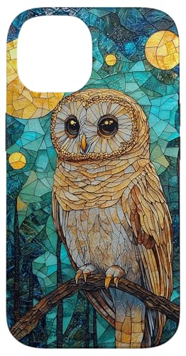 Buntglas Eule Tierkunst Hülle für iPhone 14 von Glass Animal Art.