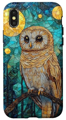 Buntglas Eule Tierkunst Hülle für iPhone X/XS von Glass Animal Art.