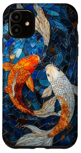 Buntglas Koi Fisch Wildtiere Tierkunst Hülle für iPhone 11 von Glass Animal Art.
