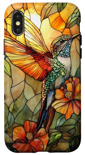 Buntglas Kolibri Wildtiere Tierkunst Hülle für iPhone X/XS von Glass Animal Art.