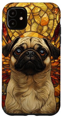 Buntglas Mops Hund Wildtiere Tierkunst Hülle für iPhone 11 von Glass Animal Art.