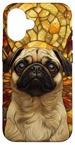 Buntglas Mops Hund Wildtiere Tierkunst Hülle für iPhone 16 von Glass Animal Art.