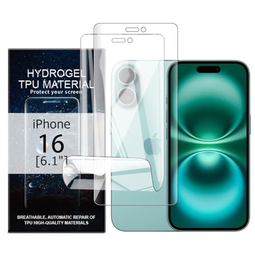 Glcrrpu 2 Stück Hydrogel Displayschutzfolie Film für iPhone 16[6,1inch],Schutzfolie Flexible Hydrogel Folie Weich Transparente TPU,HD von Glcrrpu