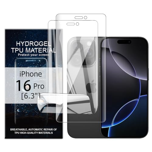 Glcrrpu 2 Stück Hydrogel Displayschutzfolie Film für iPhone 16 Pro[6,3inch],Schutzfolie Flexible Hydrogel Folie Weich Transparente TPU,HD von Glcrrpu