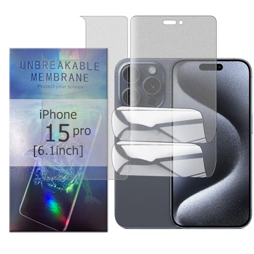 Glcrrpu 2 Stück Matt TPU Schutzfolie für iPhone 15 Pro[6.1inch],1 Stück Matt Rückseitenfolie Folie Hydrogel Entspiegelte Displayschutzfolie,Display Blendschutz,Anti-Fingerabdruck,Anti-Kratzer von Glcrrpu