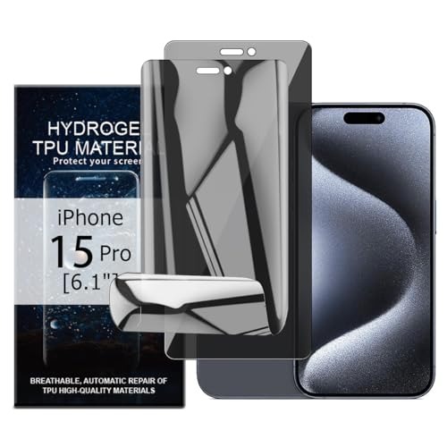 Glcrrpu 2 Stück für iPhone 15 Pro [6,1 Zoll] Privatsphäre Hydrogel Displayschutzfolie Schutzfolien für Handys Handy Folie [Anti-Spionage] Flexible TPU Schutzfolie Selbstheilend [Nicht gehärtetes Glas] von Glcrrpu