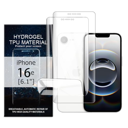 Glcrrpu Displayschutzfolie für Apple iPhone 16e [6,1 Zoll] Hochempfindliche Hydrogel-TPU-Folie, HD, klar, flexibel, selbstheilend, kein gehärtetes Glas, 2 Stück von Glcrrpu