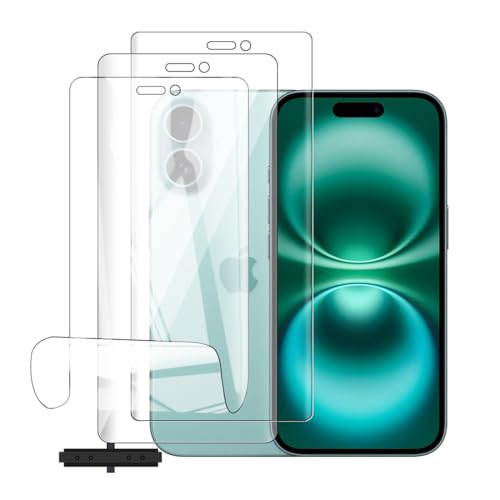 Glcrrpu Hydrogel-Displayschutzfolie für iPhone 16 [6,1 Zoll] - [3 Stück] Anti-Fingerabdruck, selbstreparierend, HD klar, ultradünn, einfach anzubringen, kompatibel mit Schutzhüllen von Glcrrpu