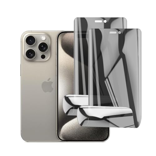 Glcrrpu Hydrogel Privacy Displayschutzfolie für iPhone 15 Pro Max (6.7 inch),2 Stück [Anti-Spy] Sichtschutz Schutzfolie Weich Flexible TPU,Kratzen,Einfacher Montage von Glcrrpu