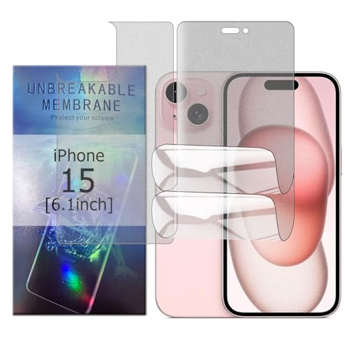Glcrrpu 2 Stück Matt TPU Schutzfolie für iPhone 15[6.1inch],1 Stück Matt Rückseitenfolie Folie Hydrogel Entspiegelte Displayschutzfolie,Display Blendschutz,Anti-Fingerabdruck,Anti-Kratzer von Glcrrpu