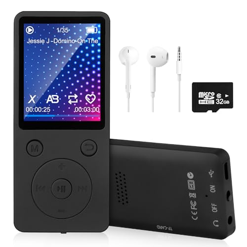 MP3 Player mit Bluetooth 5.2, 32 GB Speicherkarte, 1,8 Zoll TFT Farbbildschirm, Musik-Player Sport mit eingebautem Lautsprecher, FM-Radio, Video, Fotobetrachter, Sprachaufnahme, E-Book, Gleisa MP3 Player mit Bluetooth 5.2, 32 GB Speicherkarte, 1,8 Zoll TFT Farbbildschirm, Musik-Player Sport mit eingebautem Lautsprecher, FM-Radio, Video, Fotobetrachter, Sprachaufnahme, E-Book, Gleisa von Gleisa