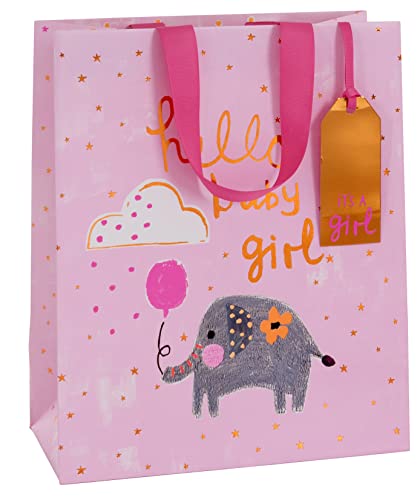 Glick Luxuriöse Geschenktüte, große Geschenktüte, Feier-Geschenktüte, Papiersalat, Baby-Mädchen, Geschenkverpackung, 260 x 315 x 135 mm, Pinky von Glick