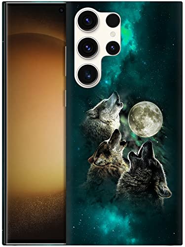 Glisten,Samsung Galaxy S23 Ultra Hülle,Mond Wolf Gesicht Design gedruckt niedlich, schlank & schlank Kunststoff Hard Protective Designer Back Phone Case/Cover für S23 Ultra 5G von Glisten