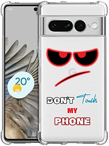 Glisten - Google Pixel 7 Pro Hülle, Google Pixel 7 Pro 5G Hülle - Don't Touch My Phone Rot Bedruckt Durable Slim Fit Clear Transparent TPU Stoßfest Designer Back Case für Google Pixel 7 Pro. von Glisten