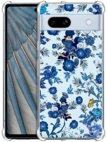 Glisten - Google Pixel 7A Hülle, Pixel 7A Clear Case - Blue Floral Printed Printed Slim Fit Flexible Clear Transparent Stoßfest Designer Back Case / Cover für Google Pixel 7A 5G von Glisten