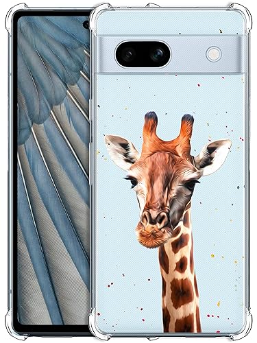 Glisten - Google Pixel 7A Hülle, Pixel 7A Clear Case - Watercolor Giraffe Printed Printed Slim Fit Flexible Clear Transparent Stoßfest Designer Back Case / Cover für Google Pixel 7A 5G von Glisten