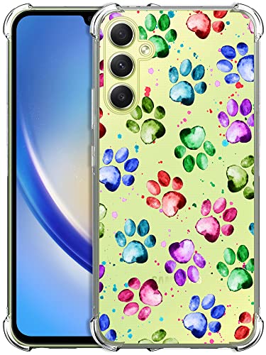 Glisten - Samsung Galaxy A34 Hülle, Samsung A34 Clear Case – Dog Paw Watercolored Printed Printed Durable Slim Fit Transparent Shockproof Designer Back Clear Case / Cover for Samsung A34 5G. von Glisten