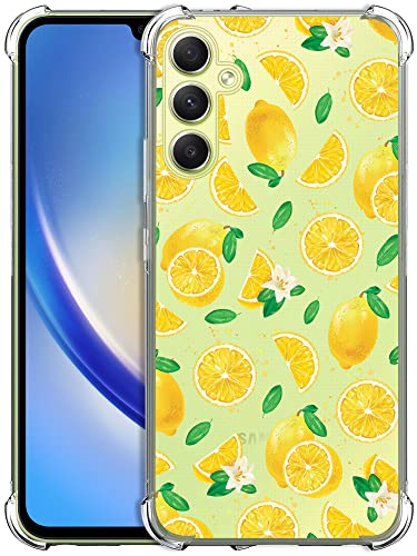 Glisten - Samsung Galaxy A34 Hülle, Samsung A34 Clear Case - Lemon Aquarell Muster gedruckt Slim Fit Transparent Stoßfest Designer Back Clear Case / Cover für Samsung A34 5G von Glisten