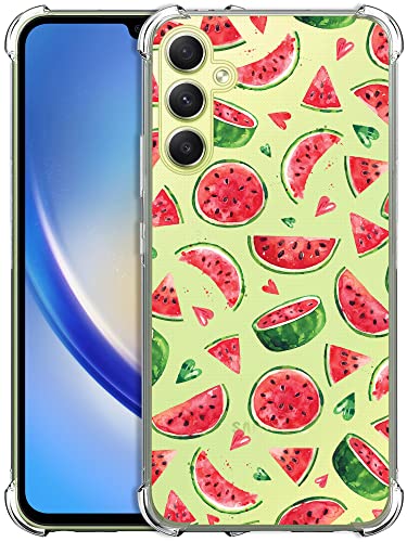 Glisten - Samsung Galaxy A34 Hülle, Samsung A34 Clear Case - Wassermelone Aquarell Muster gedruckt Slim Fit Transparent Stoßfest Designer Back Clear Case / Cover für Samsung A34 5G von Glisten