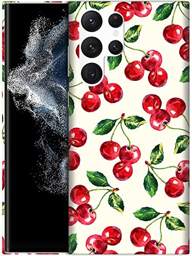 Glisten - Samsung Galaxy S22 Ultra Hülle, Samsng S22 Ultra 5G Hülle – Kirsch-Aquarell-Muster-Design gedruckt schlanke Kunststoff-Hartschalenhülle zum Aufstecken für Samsung S22 Ultra 5G. von Glisten