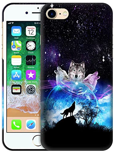 Glisten Schutzhülle für iPhone SE (2020), /8 – Weltraum-Galaxie-Wolfsgesichts-Design, bedruckt, schmale Passform und niedliches Hartplastik-Designer-Rückschale 7/8/SE (2020)/SE 2. Generation. von Glisten