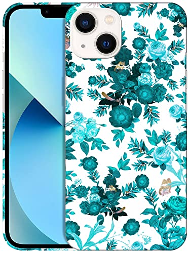 Glisten - iPhone 13 Mini Hülle, iPhone 13 Mini 5,4 Zoll Hülle – Floral Teal Design Bedruckt Slim Plastic Hard Snap on Protective Back Phone Case/Cover for iPhone 13 Mini [5,4 Zoll] von Glisten