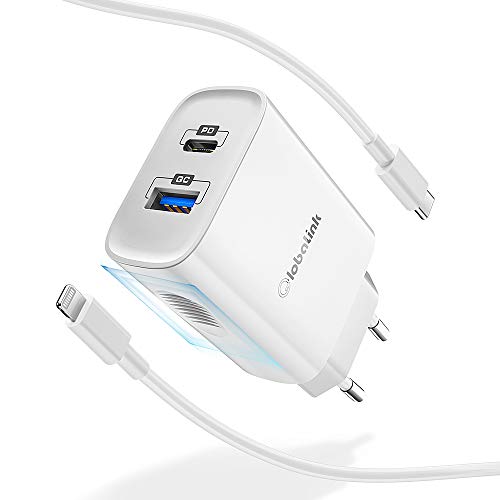 GlobaLink iPhone Schnellladegerät 20W, 2 Port USB C Ladegerät mit 2m Typ C auf Lightning Kabel [MFi Zertifiziert] kompatibel mit iPhone 13/13 Pro/ 13 Pro Max/ 13 Mini/ 12/12 Pro/ 12 Pro Max/ 11/ X von GlobaLink