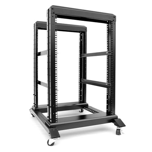 4POST-D800-15U, 15U 4-Pfosten-Offener Rahmen, Server-Rack, geeignet für 48,3 cm Serverausrüstung, kaltgewalzter Stahl, 61 cm tief, mit Rädern, robustes Gestell (4POST-D800-15U, 15U) von Global Rack