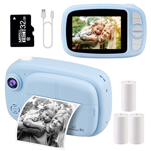 GlobalCrown Sofortbildkamera Kinder,Digitalkamera kinderkamera fotoapparat Kamera Geschenke für 3-12 Jahre Jungen Mädchen (einschließlich 4 Rollen Druckpapier und 32GB Karte) von GlobalCrown