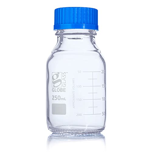 Globe Scientific Globe Glass Media Bottle, 8100250, 250mL, GL45 Screw Cap, 3.3 Borosilicate Glass, Dual Graduations, 10/Box von Globe Scientific