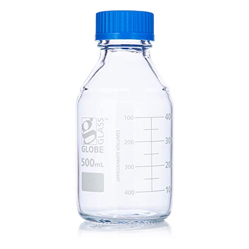 Globe Scientific Globe Glass Media Bottle, 8100500, 500mL, GL45 Screw Cap, 3.3 Borosilicate Glass, Dual Graduations, 10/Box von Globe Scientific