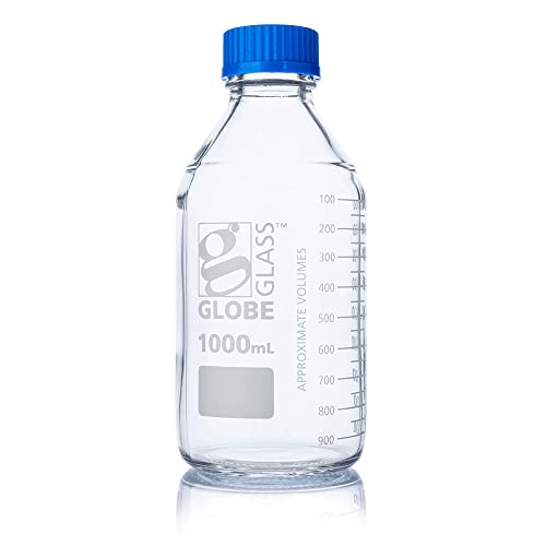Globe Scientific Globe Glass Media Bottle, 8101000, 1000mL, GL45 Screw Cap, 3.3 Borosilicate Glass, Dual Graduations, 10/Box von Globe Scientific