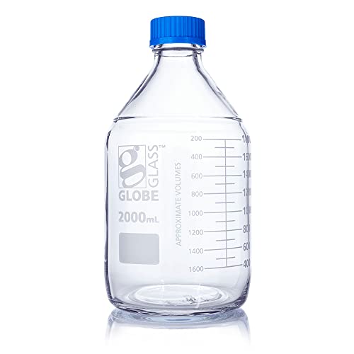 Globe Scientific Globe Glass Media Bottle, 8102000, 2000mL, GL45 Screw Cap, 3.3 Borosilicate Glass, Dual Graduations, 10/Box von Globe Scientific
