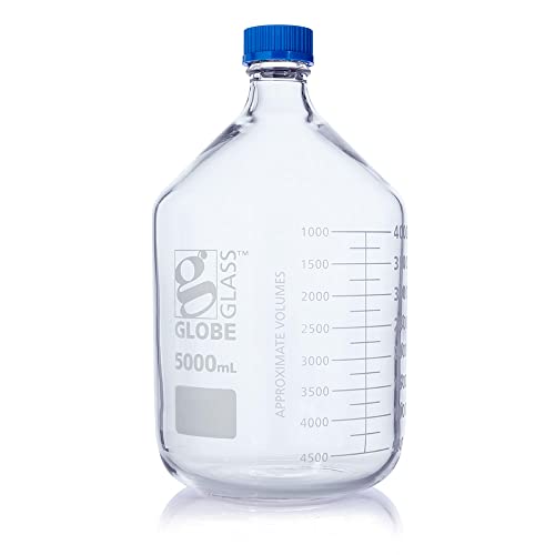 Globe Scientific Globe Glass Media Bottle, 8105000, 5000mL, GL45 Screw Cap, 3.3 Borosilicate Glass, Dual Graduations, 10/Box von Globe Scientific