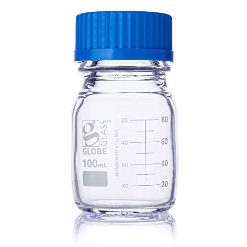 Globe Scientific Globe Glass Media Bottle 8100100, 100mL, GL45 Screw Cap, 3.3 Borosilicate Glass, Dual Graduations, 10/Box von Globe Scientific