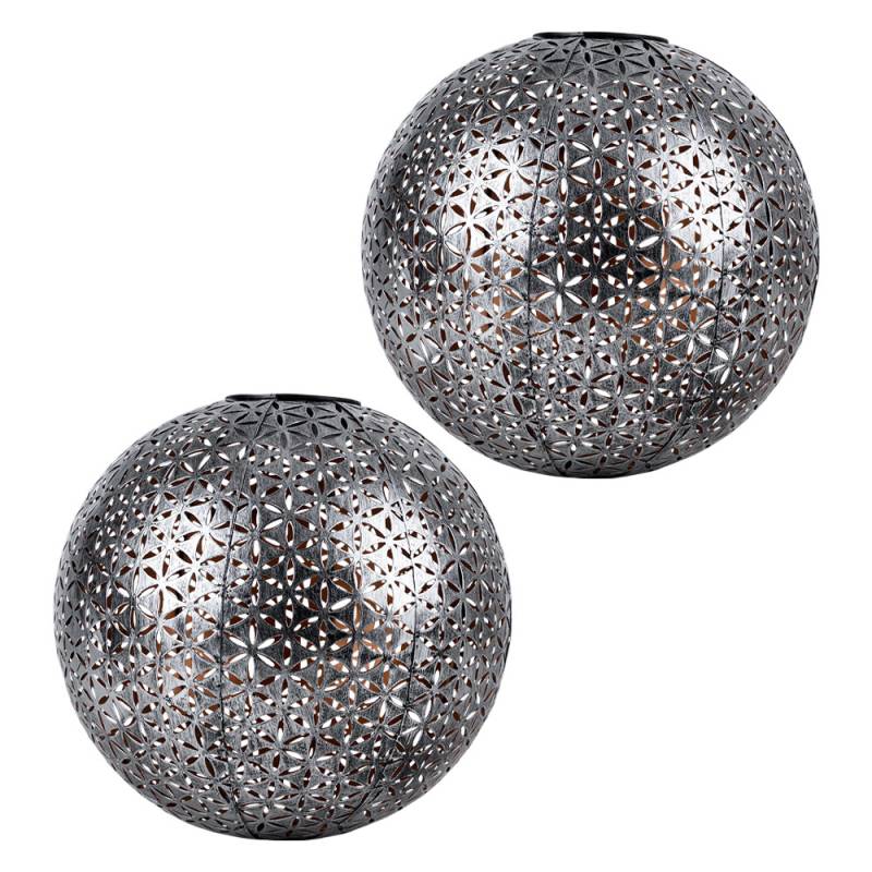 2e Set LED Solarkugel, Erdspieß, silber-grau, gold, D 27 cm von Globo