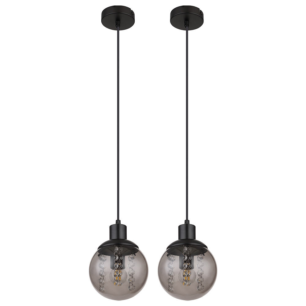 2er Set Hängelampe, schwarz, Glas rauch, H 150 cm von Globo