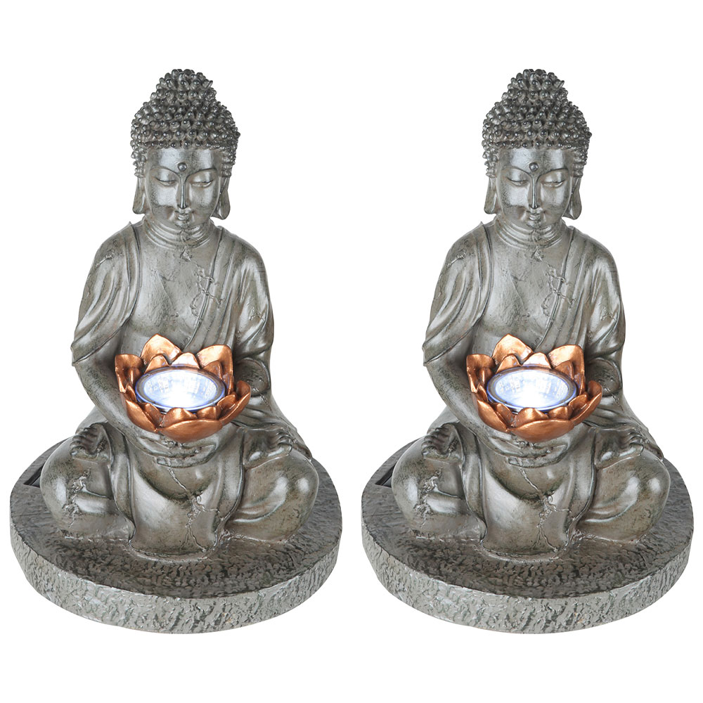 2er Set LED Solarleuchte BUDDHA in grau von Globo