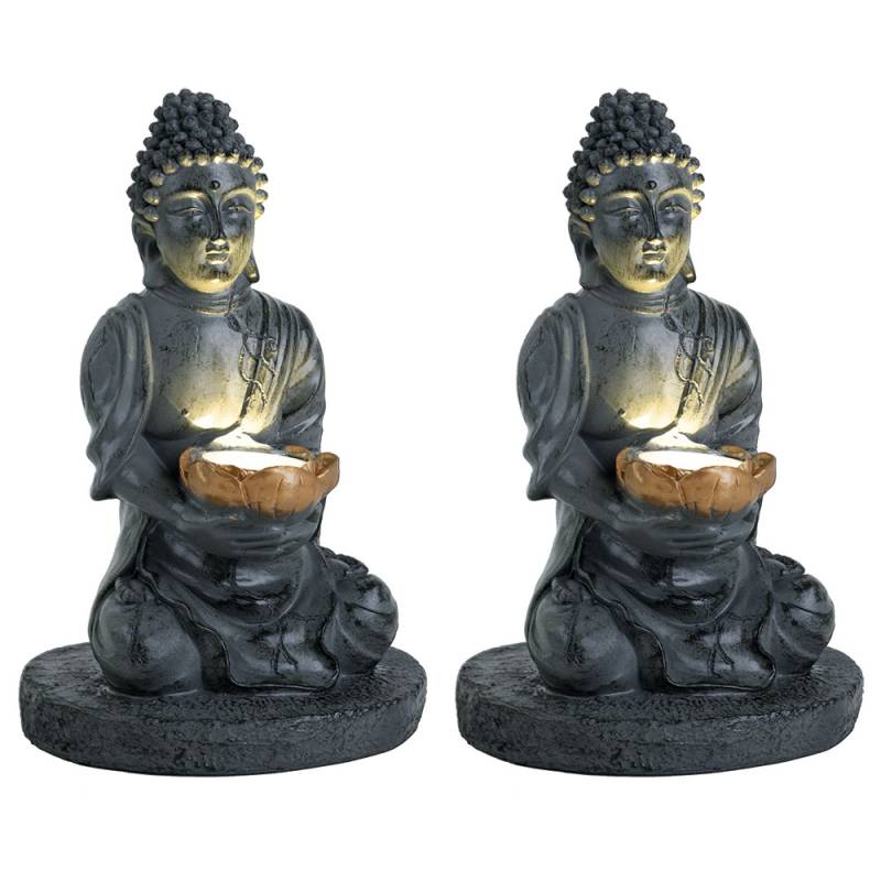 2er Set LED Solarleuchte BUDDHA in grau von Globo