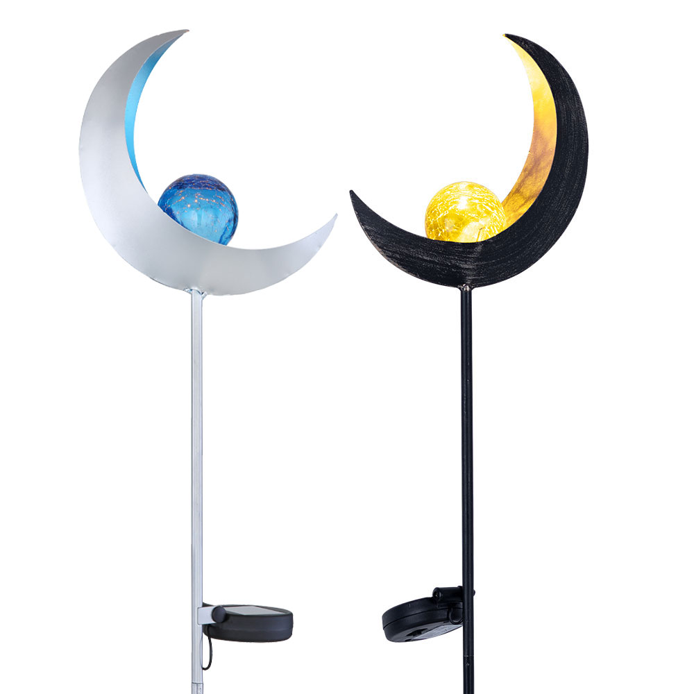 2er Set Solarleuchte, Mond Design, Erdspieß, H 90 cm von Globo