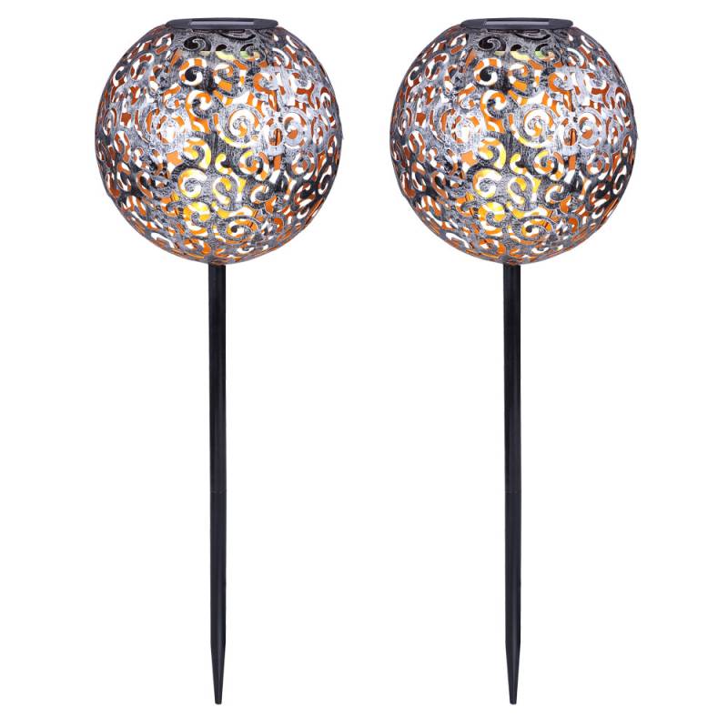 2x LED Solarleuchte, Kugel silber, orientalisch, D 18,5 cm von Globo