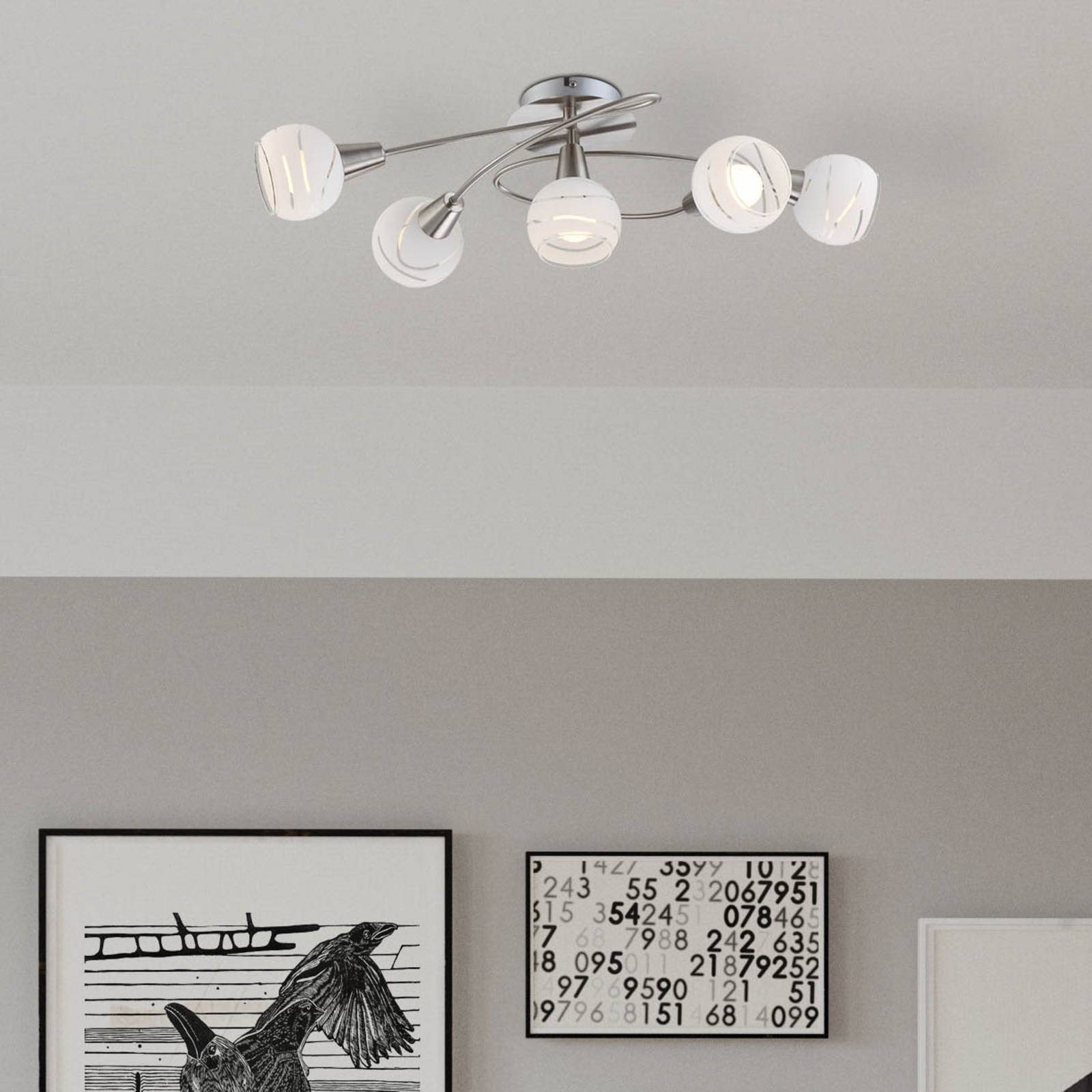 Deckenlampe Elliott, Länge 62 cm, nickel matt, Metall/Glas Deckenlampe Elliott, Länge 62 cm, nickel matt, Metall/Glas von Globo