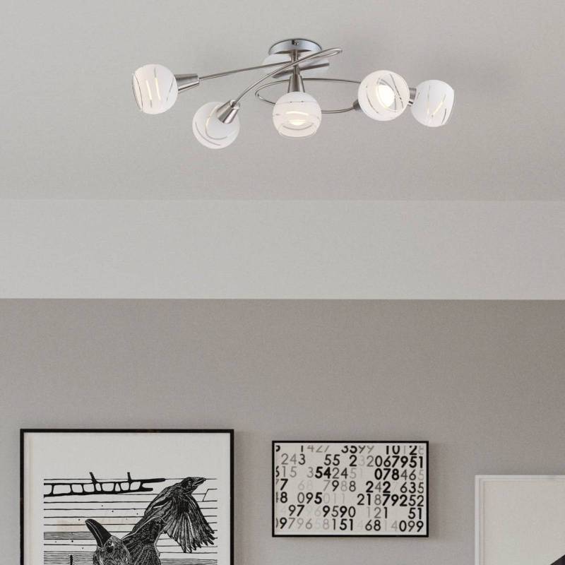 Deckenlampe Elliott, Länge 62 cm, nickel matt, Metall/Glas von Globo