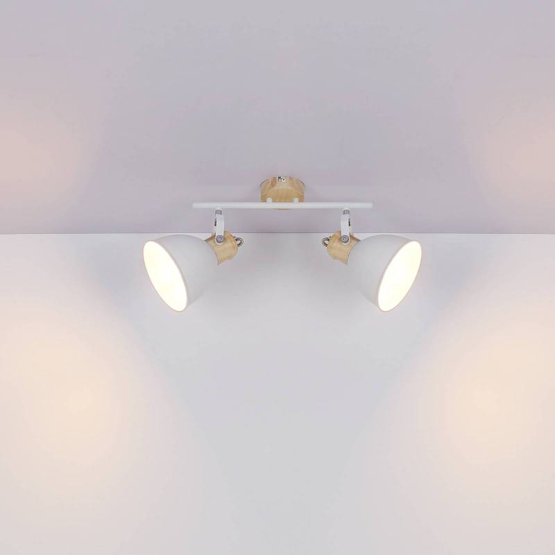 Deckenlampe Wiho aus Metall, weiß/holzoptik, 2-fl. von Globo
